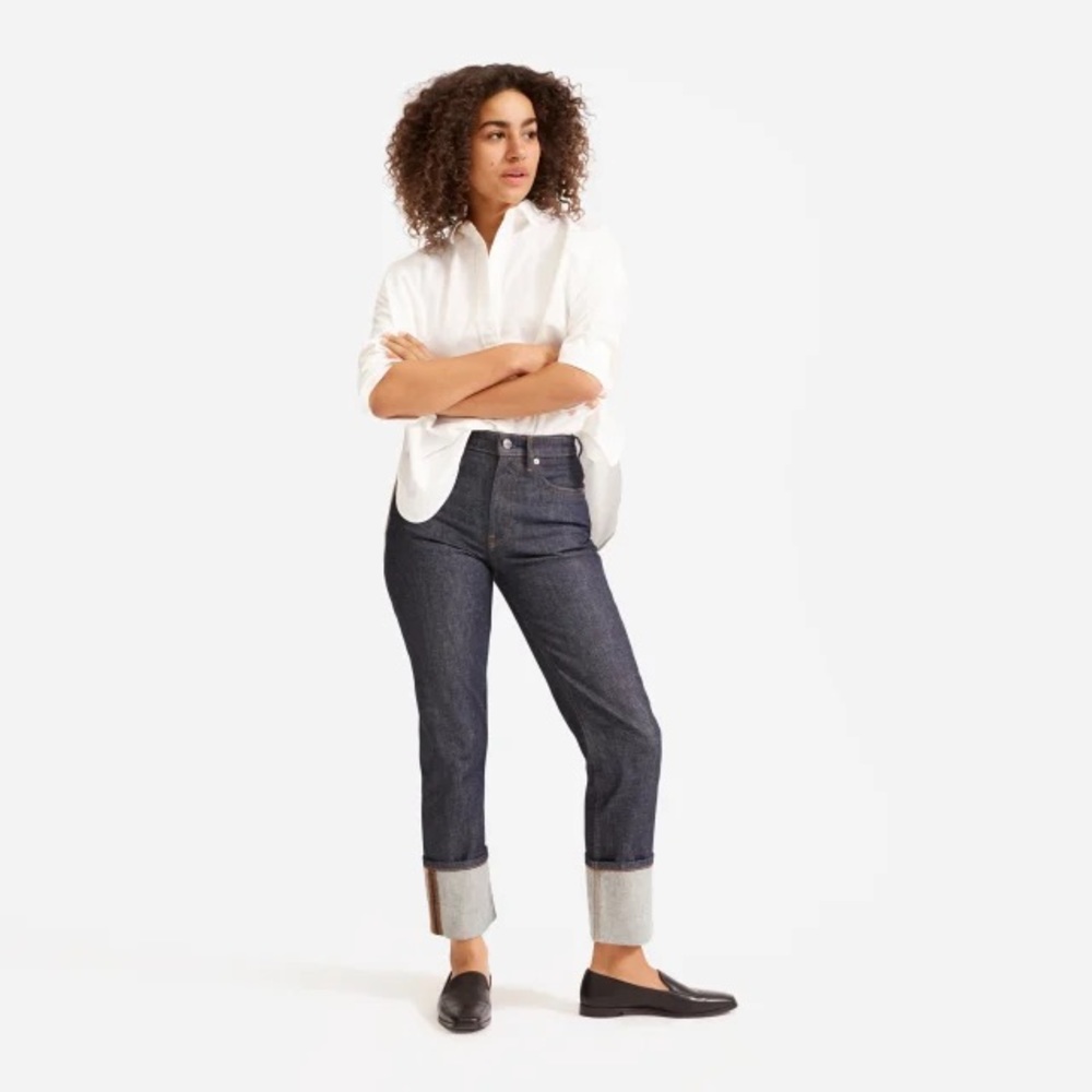 Everlane The Super Straight Jean in Cuffed Dark Indigo